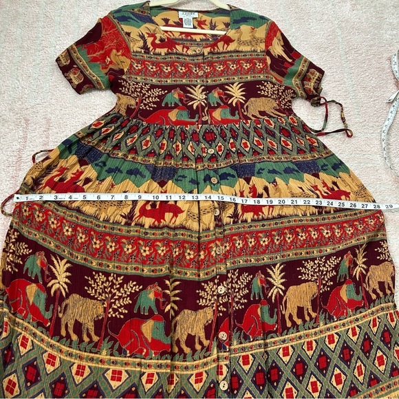 Vintage Bohemian Multicolor Maxi Dress Safari Print Size Medium Petite - Picture 7 of 13